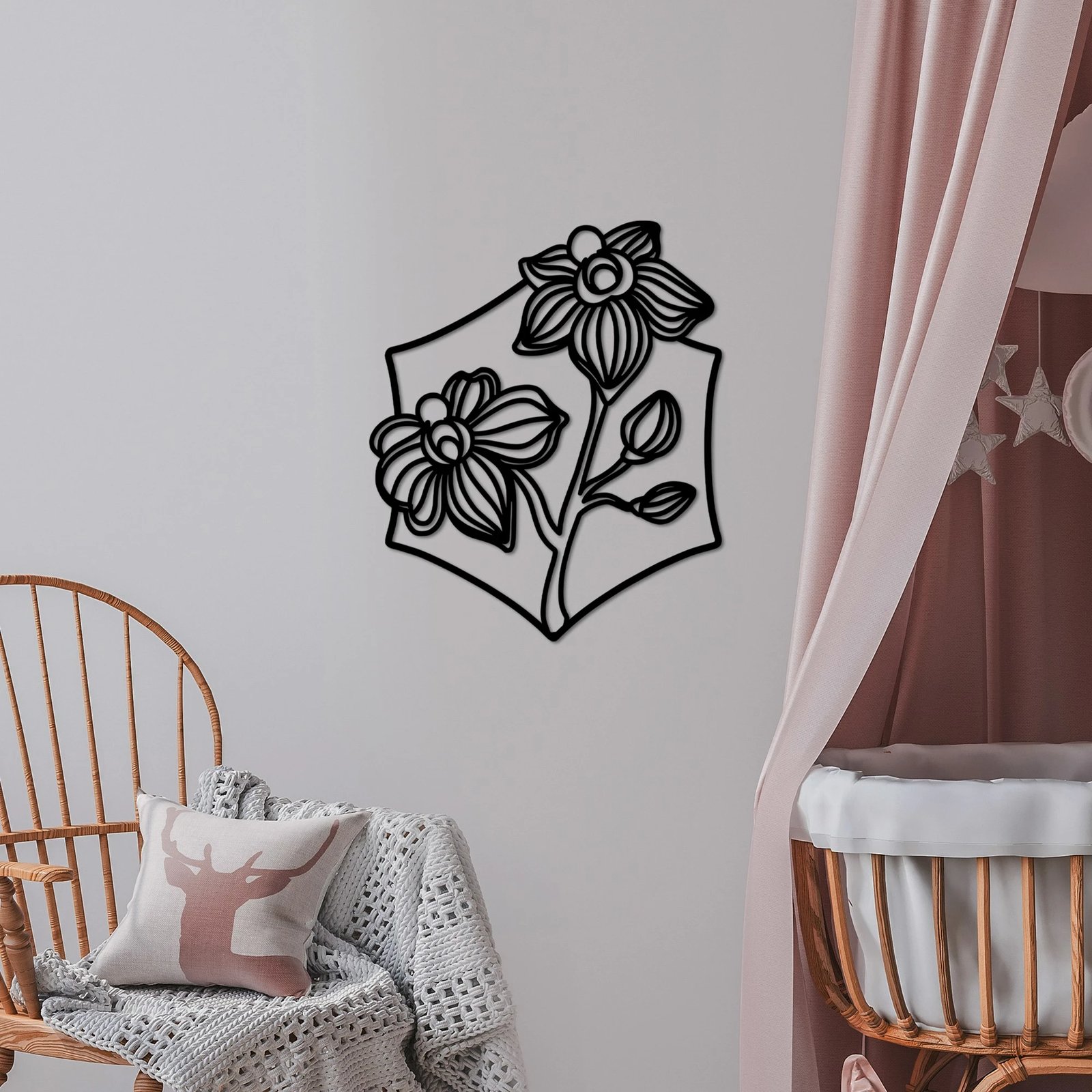 Aksesor dekorativ metalik për mur, orkide, Wallity, e zezë, M