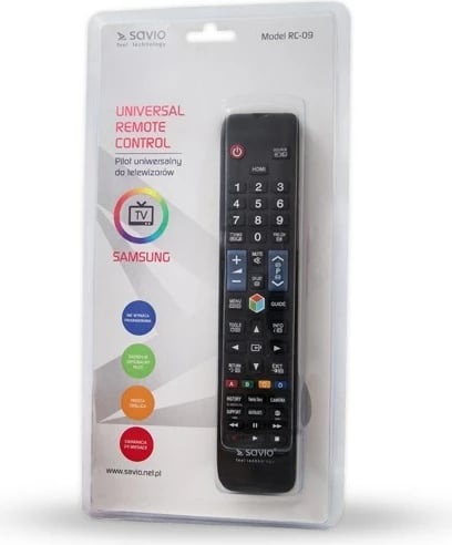 Kontrollues i largët Savio RC-09 për Smart TV, i zi