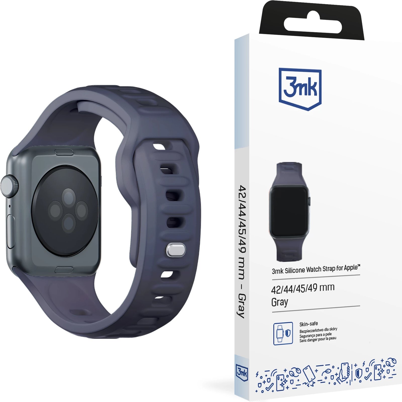 Rrip silikoni për Apple Watch 3mk, 42/44/45/49 mm, Gri