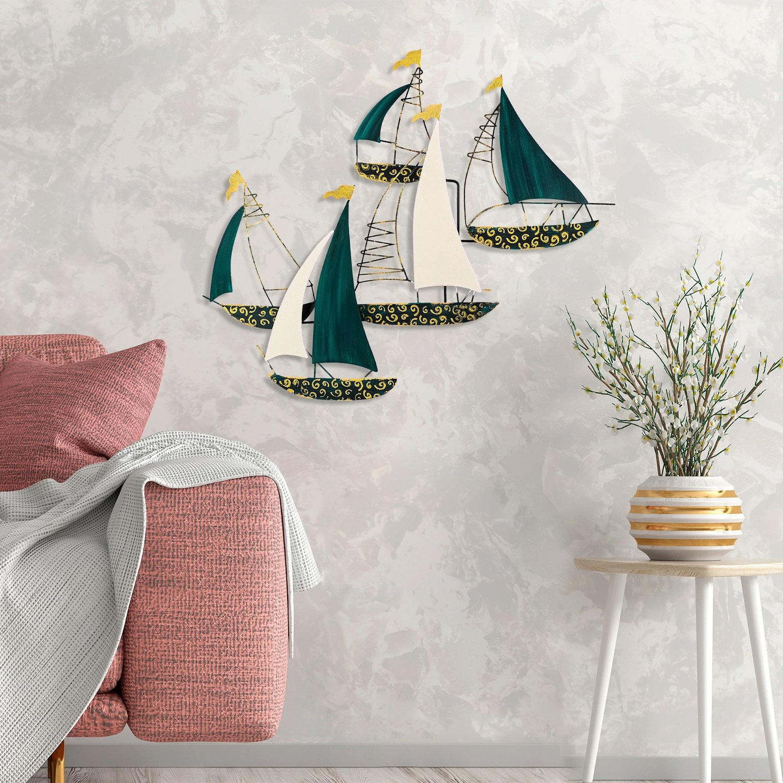 Aksesor dekorativ metalik për mur, Wallity Kadırga 2, shumëngjyrësh, 77x91cm