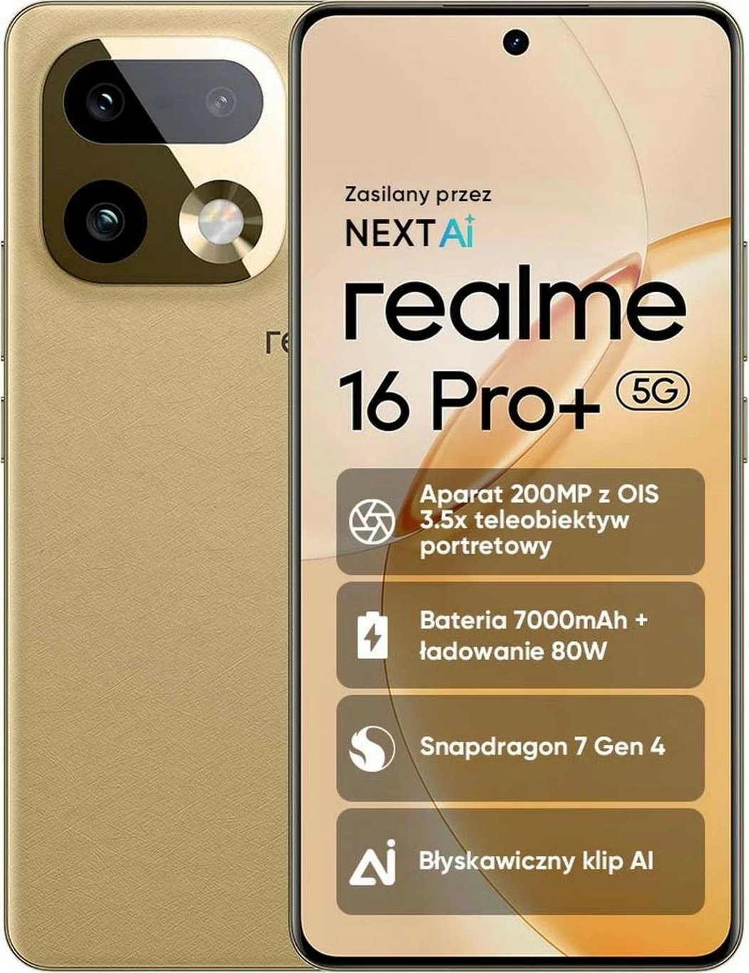 Celular Realme 16 Pro+ 5G, 8GB/256GB, gold