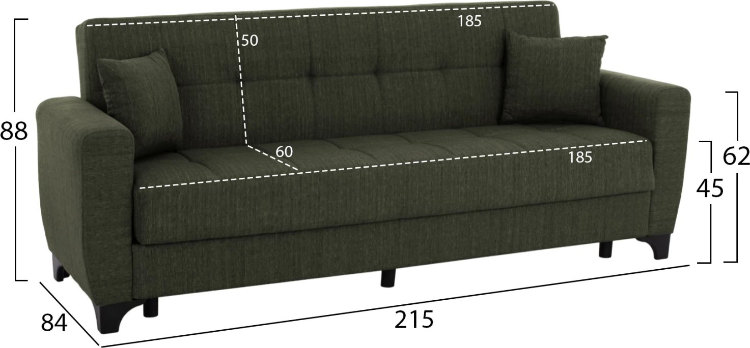 FH3242.05, 3-vendëshe divan-shtrat, shpinë e lartë, ulli i errët, 215x84x88 cm
