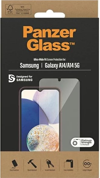 Mbrojtës ekrani PanzerGlass Ultra-Wide Fit për Samsung Galaxy A14 5G/A14, xham i fortë