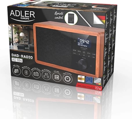 Radio Adler AD 1184 DAB/DAB+, FM, Bluetooth 5.0, 3W, LCD, USB/SD, alarm, kafe