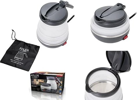 Çajnik Elektrik Adler AD 1279, 0.6 L, 750 W, i Zi dhe i Bardhë