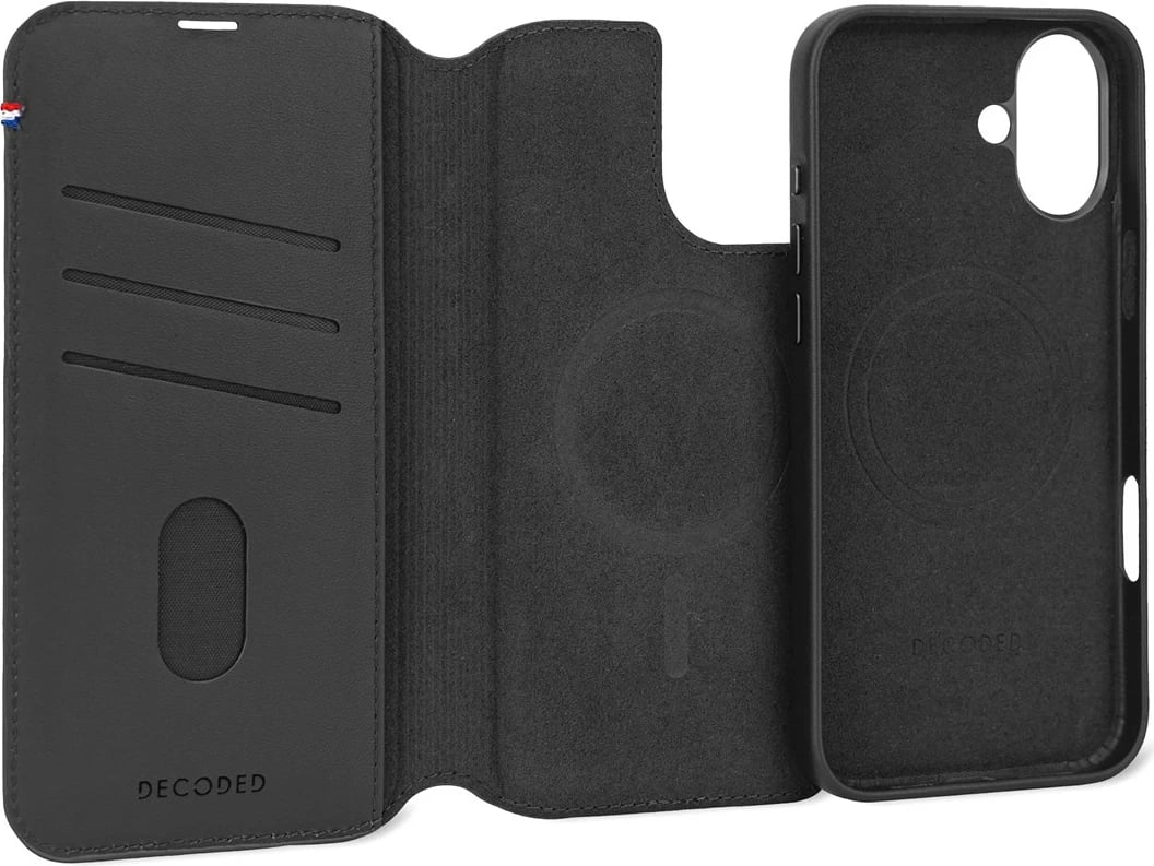 Mbështjellës lëkure Decoded portofol i ndashëm për celular, për Apple, 17 cm (6.7"), i zi