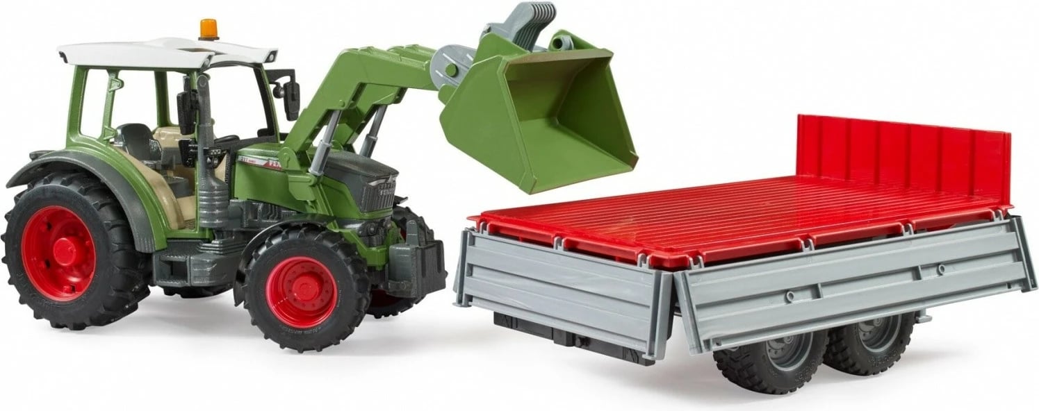Traktor lodër BRUDER Fendt Vario 211 me ngarkues dhe rimorkio, 1:16, Gjelbër/Gri/E Kuqe