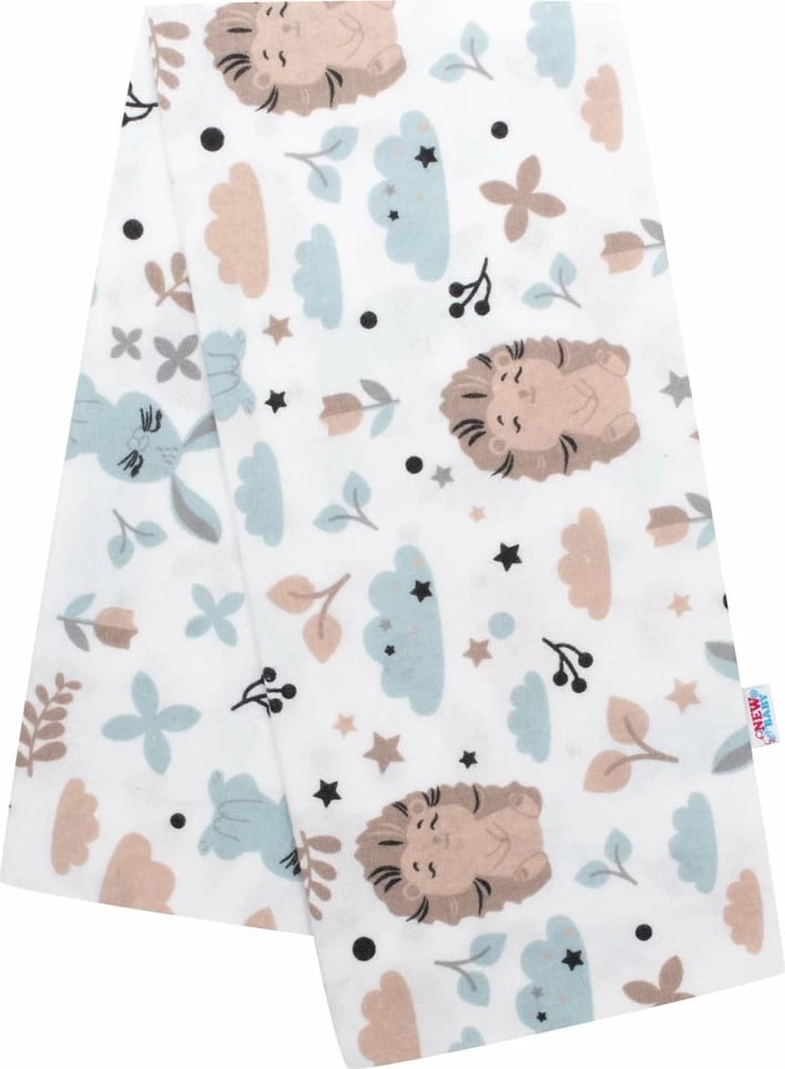 pelenë flanelle, NEW BABY, me print iriq dhe lepur, 70x80 cm, pambuk 100%, e bardhë
