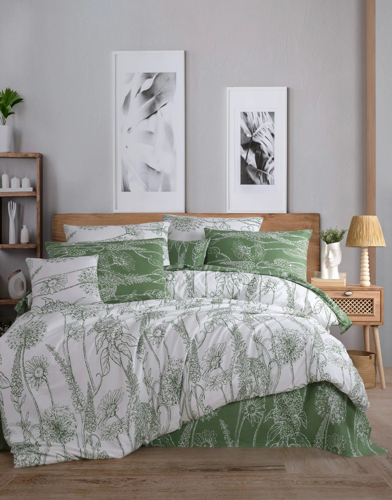 Set mbulesë për jorgan king size, L'essentiel Lara, e bardhë dhe e gjelbër
