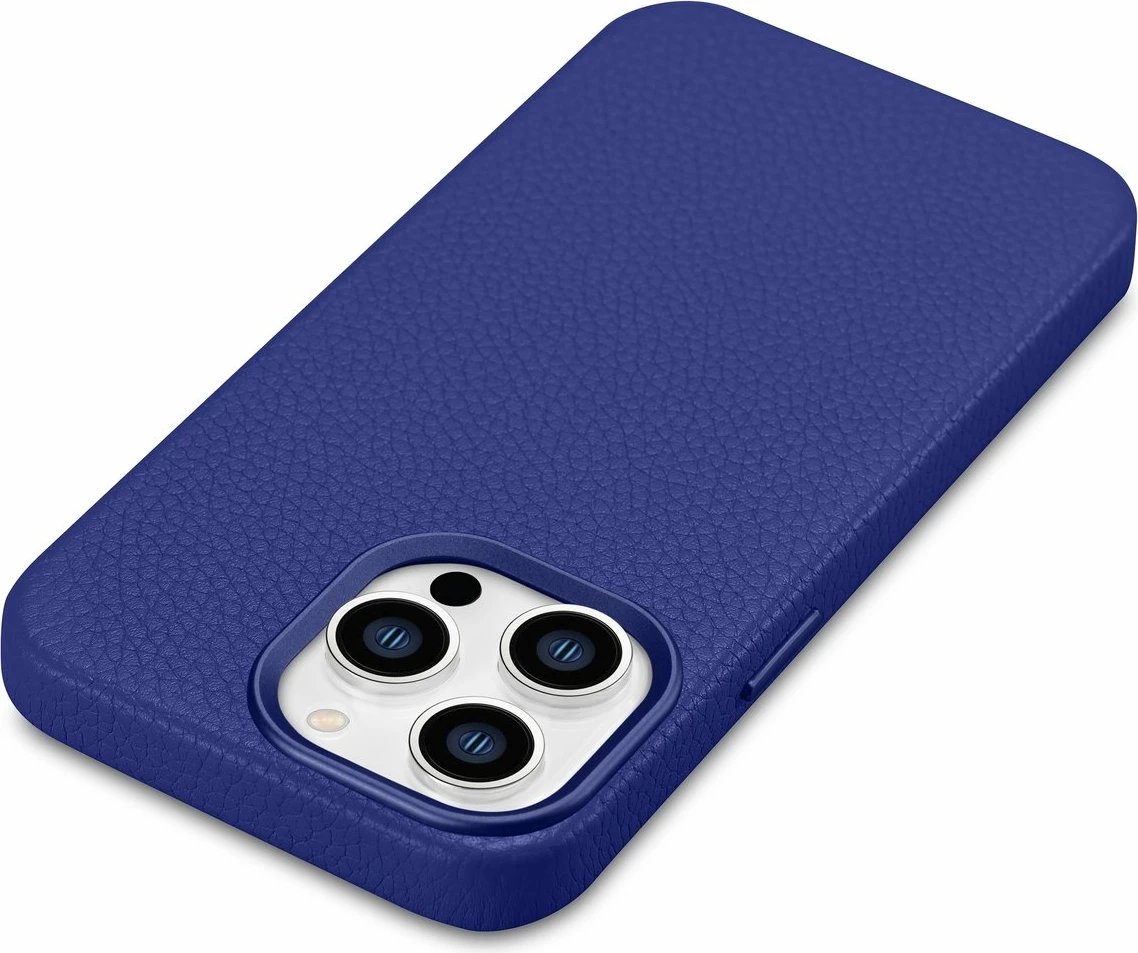 Mbështjellës iCarer Litchi Premium për iPhone 14 Pro Max, lëkurë natyrale, MagSafe, Kaltër