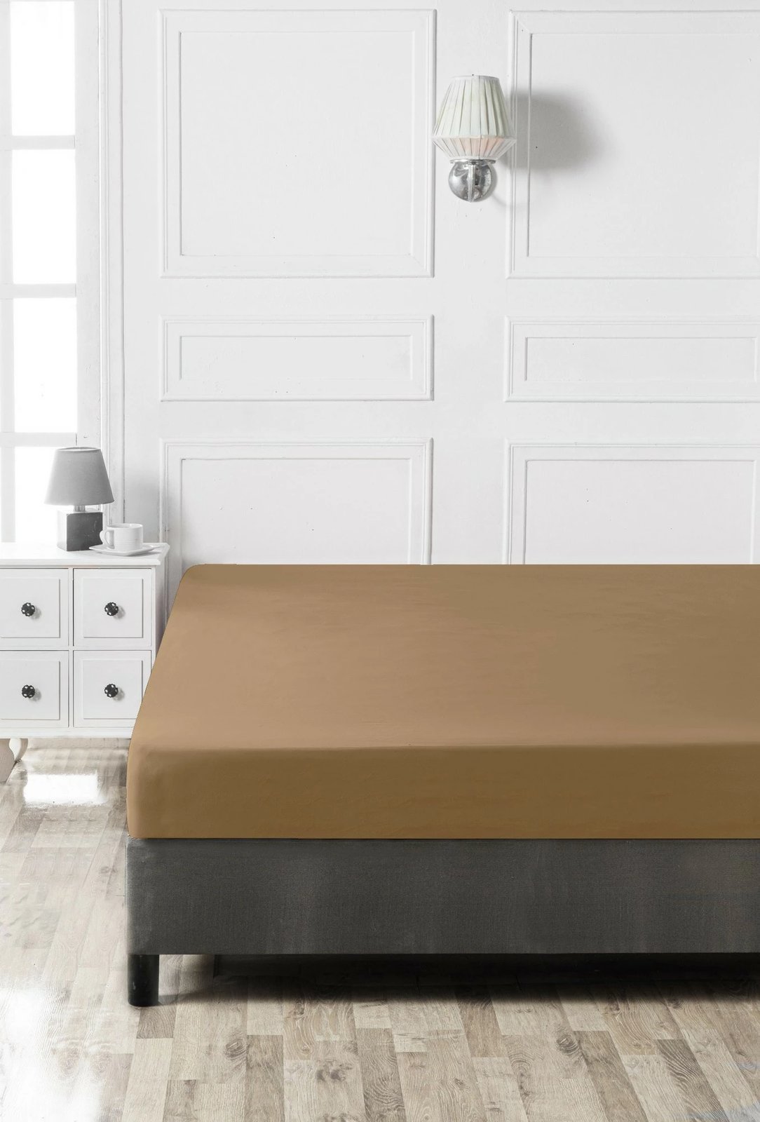 Çarçaf i shtrirë Queen XL, pambuk, ngjyrë kafe e çelët, L'essentiel