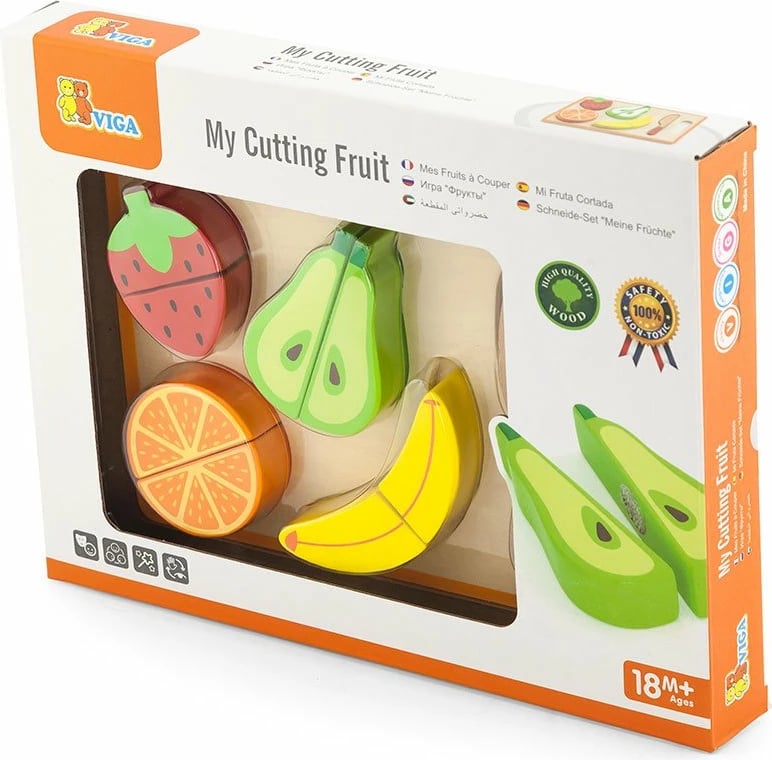 Set prerës druri, Viga Fruit, me fruta me Velcro, për 18+ muaj, 22 x 15 x 2.5 cm, shumëngjyrësh, set