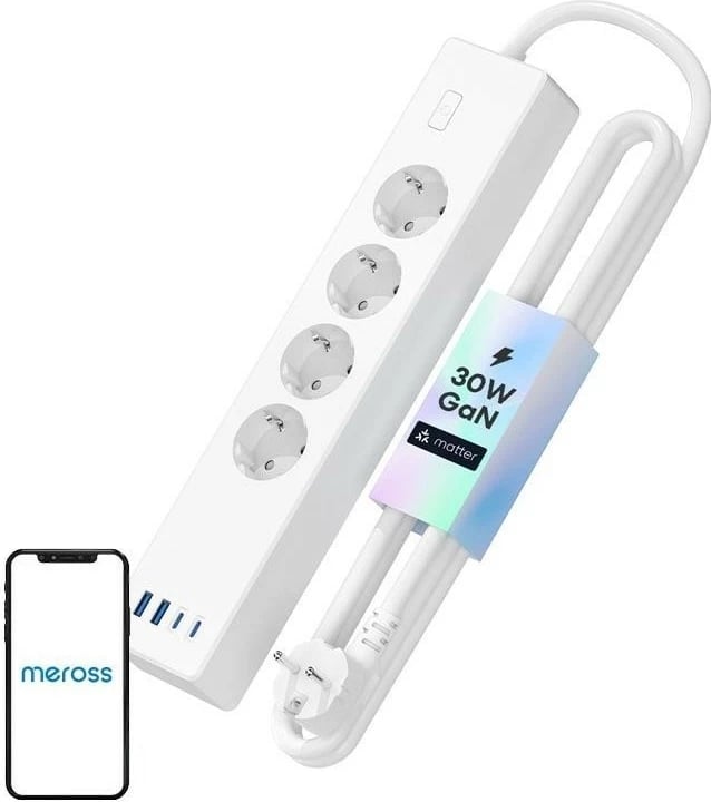 Kasë Meross MSP844, 4 Schuko, 2x USB-A, 2x USB-C, WiFi, Matter, bardhë