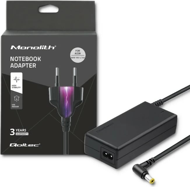 Adapter rryme për laptop Qoltec 90W, për Acer, 19V 4.74A, 5.5x1.7mm, i zi