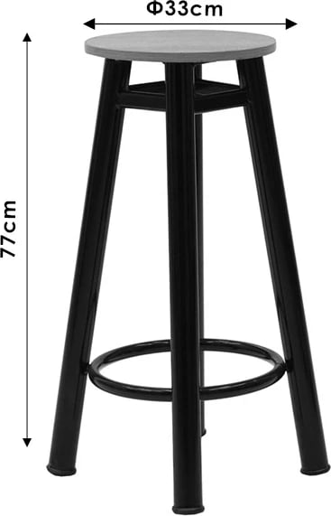 Karrige për bar Onyx, dru lisi-metal, shkëlqim i zi, D33x77cm