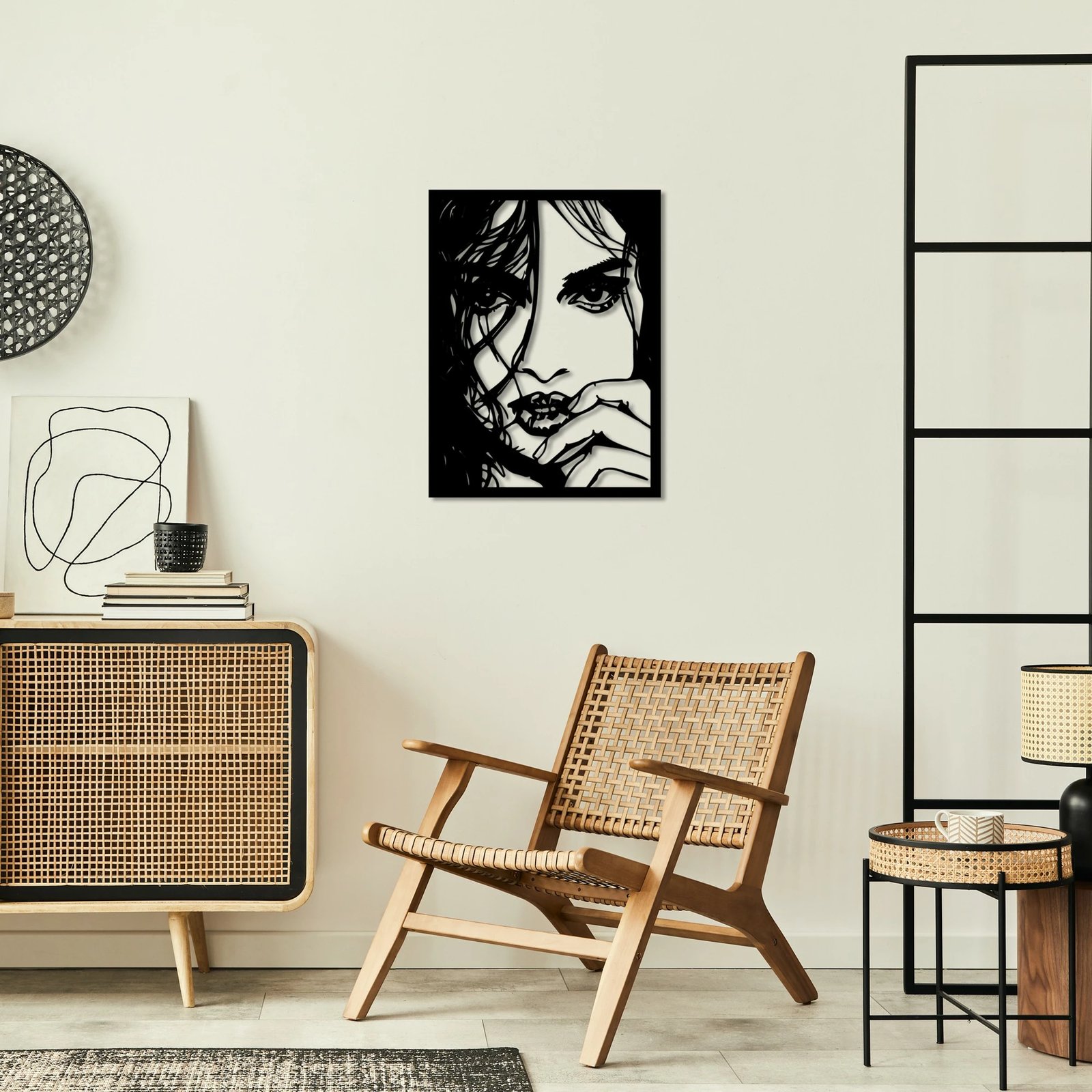 Aksesor dekorativ metalik për mur, Wallity, Mirabella, ngjyrë e zezë, 56x42cm