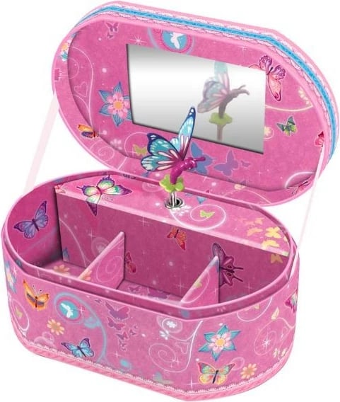 Kuti muzikore Pulio Oval Music Box Butterflies, për vajza, Rozë/Blu