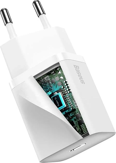 Karikues i shpejtë Baseus Super Si Quick Charger 1C, 20W, me kabllo USB-C në Lightning 1m, Bardhë