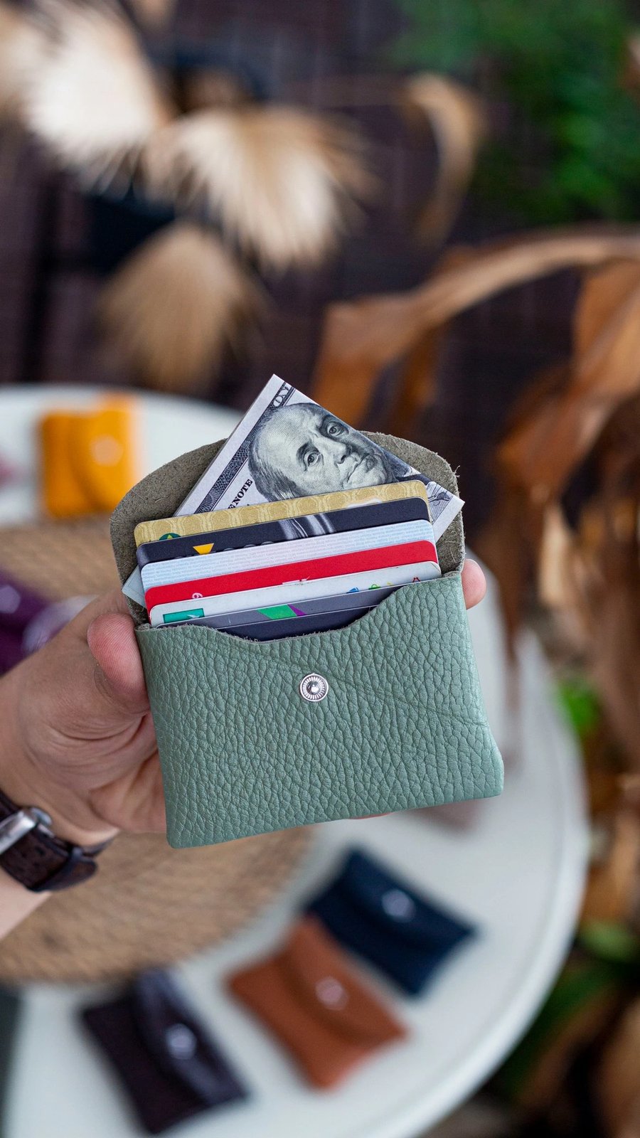 Mbajtës kartelash, lëkurë origjinale, ngjyrë jeshile deti, Zoozie Bags, Murcia