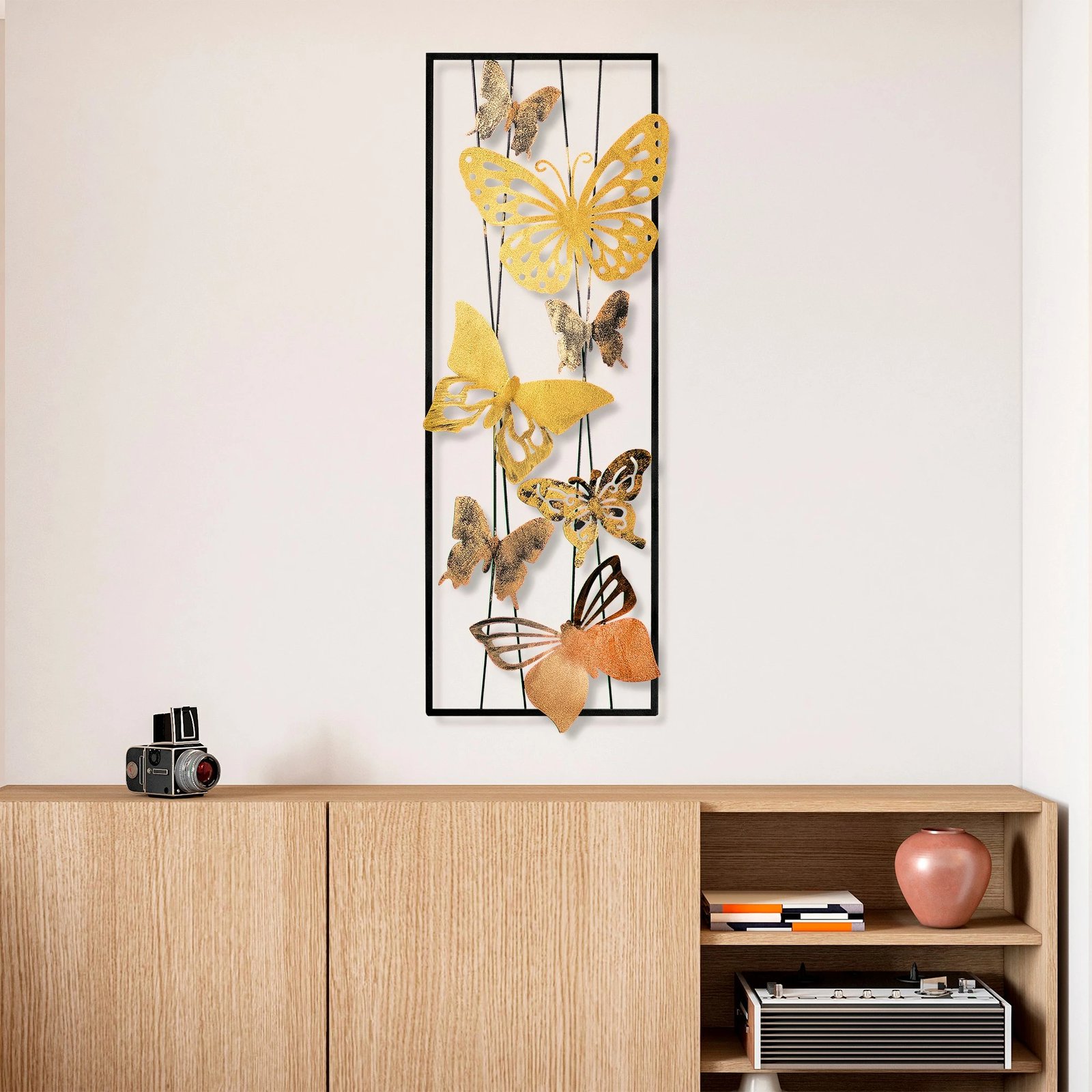 Aksesor dekorativ metalik për mur, flutura, shumëngjyrëshe, Wallity, Kelebek 2