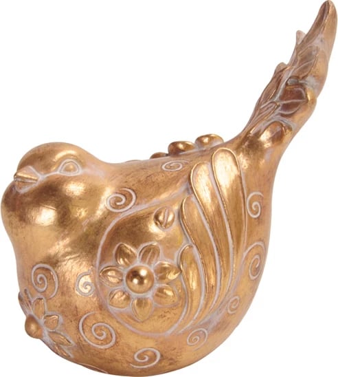 Statujë dekorative zog, ngjyrë ari, 12x11x17cm