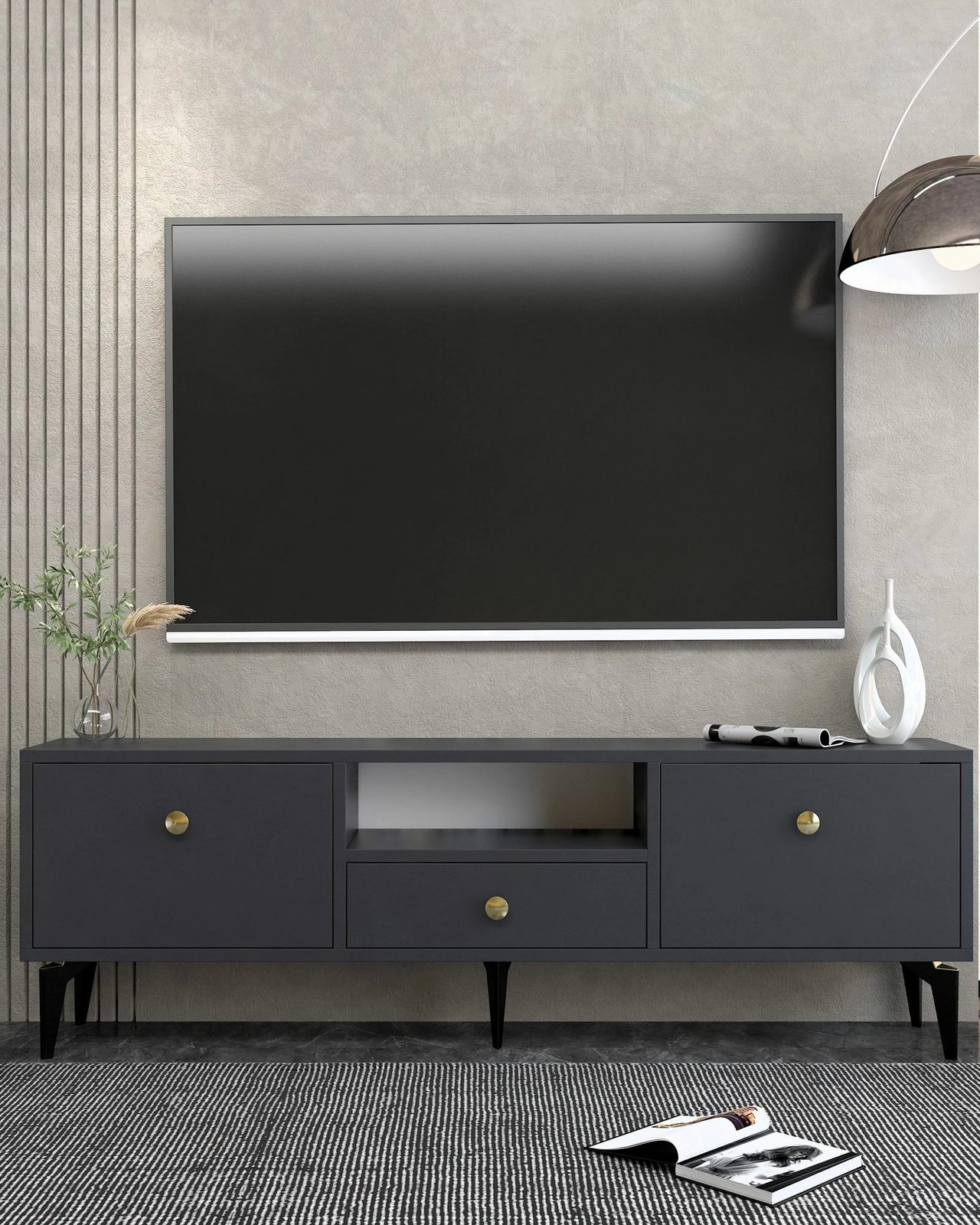 Komodë për TV, Skye Decor, 1300-DROP-1, antracit, ari