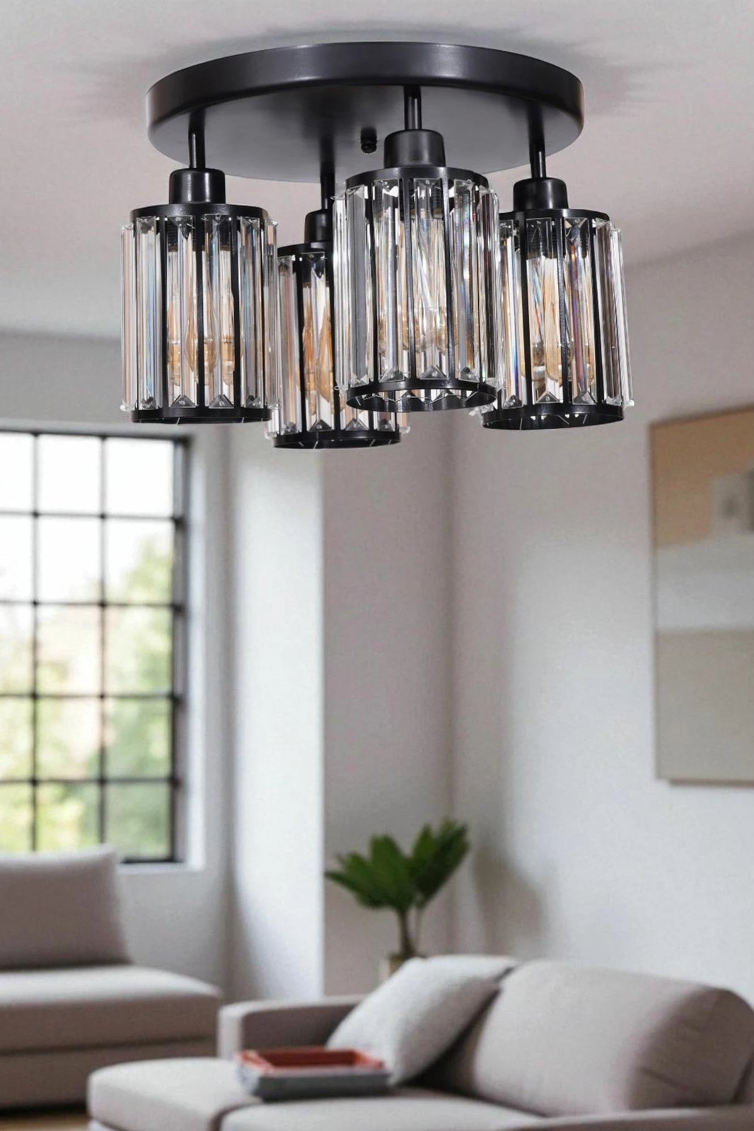 Llambadar Opviq, 9013-4, metal e xham, ngjyrë e zezë