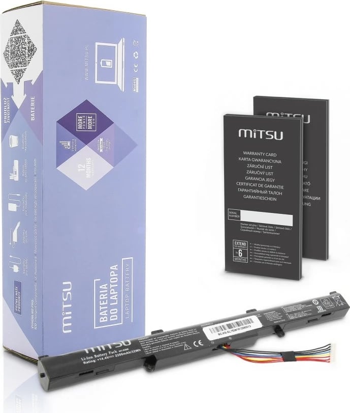 Bateri laptop Mitsu BC/AS-GL752, 2200 mAh, 14.4-14.8V, e zezë