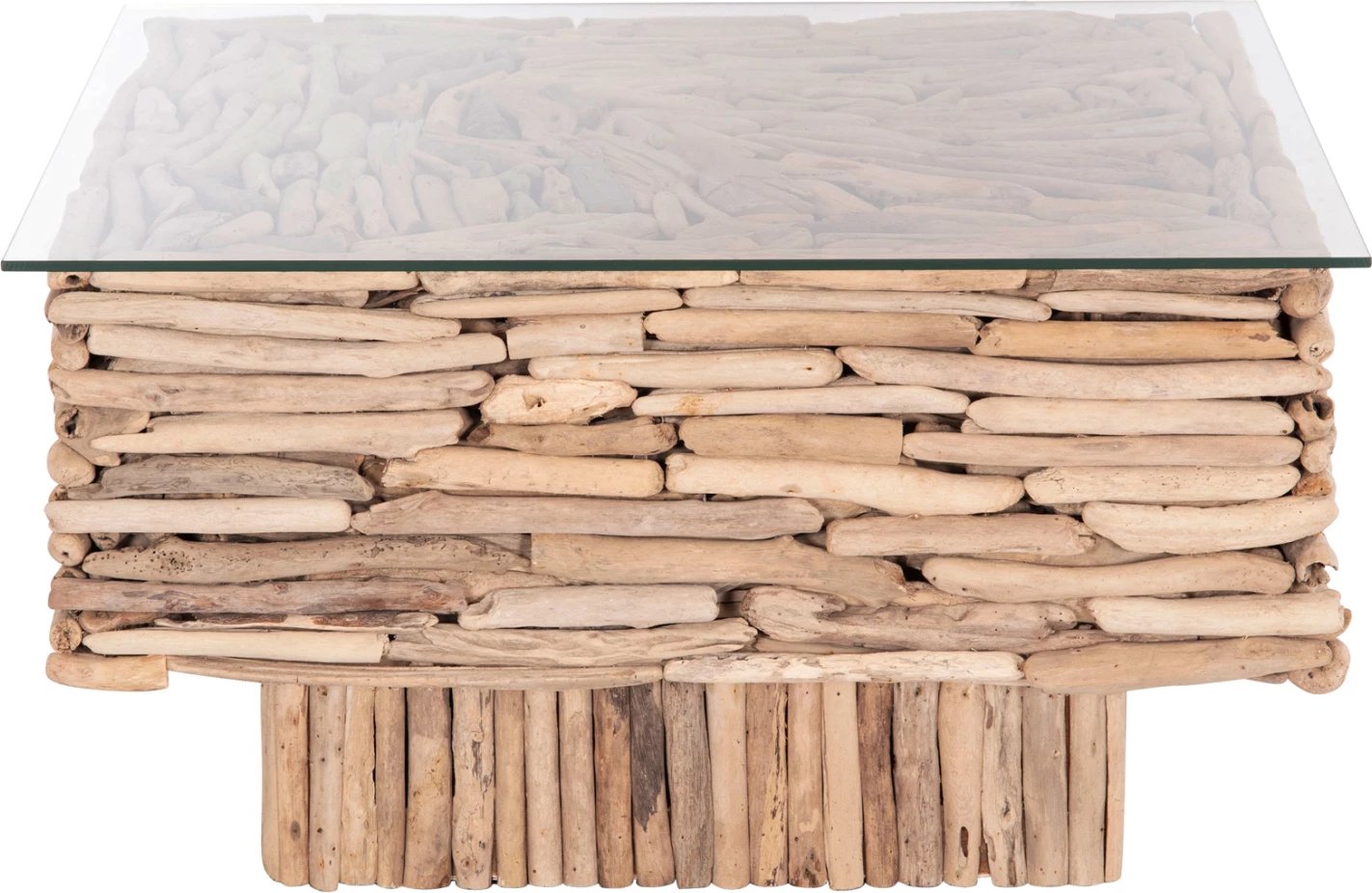 Tavolinë kafeje katrore SPARROW, dru natyral, xham, 95x95x51.5cm