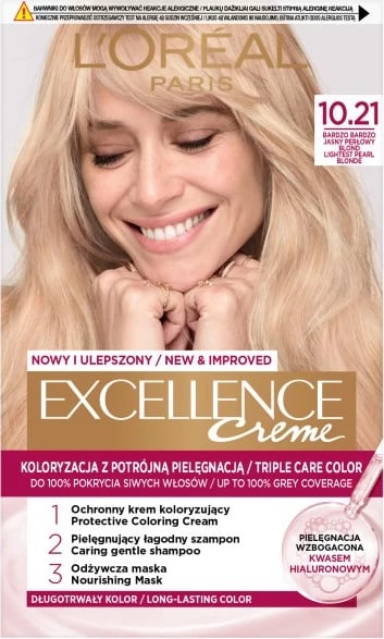 Ngjyrë për flokë për femra L'Oreal Paris Excellence Creme 10.21, Bardh shumë shumë i çelët perle, 1 copë