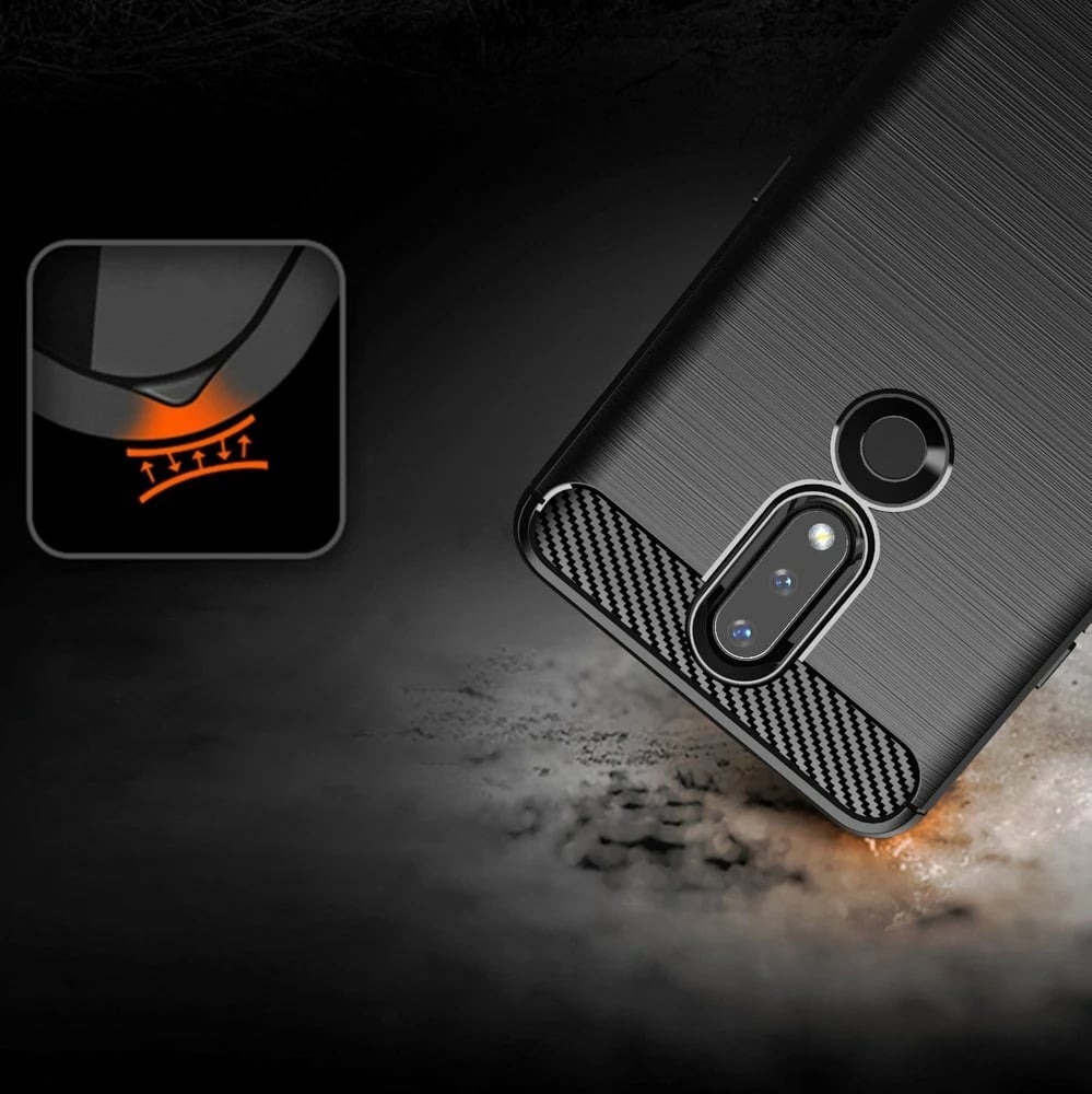 Mbështjellës Hurtel Carbon Case për Nokia 2.4, i zi