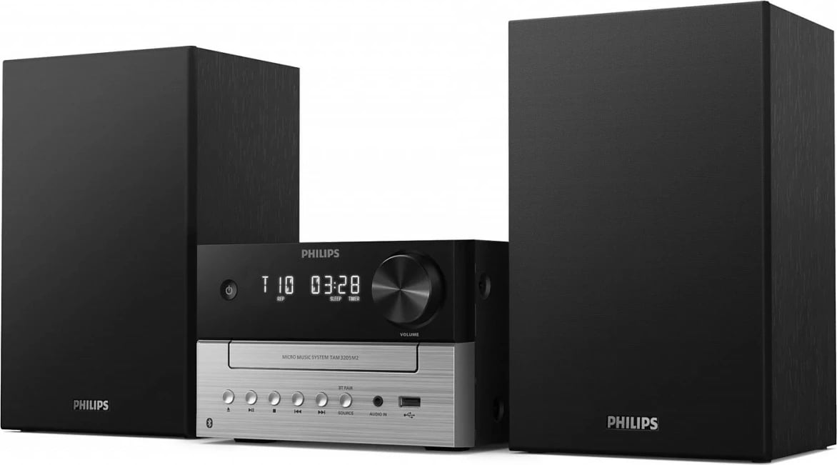 Sistem Hi‑Fi mikro, Philips, TAM3205M2/12, 20W RMS, Bluetooth 5.4, CD USB FM, e zezë/argjendtë