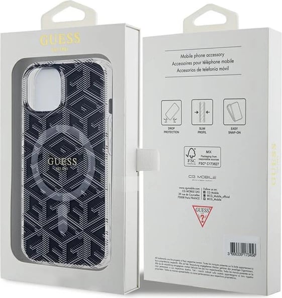 Mbështjellës Guess IML GCube MagSafe për iPhone 15 Plus / 14 Plus, i zi