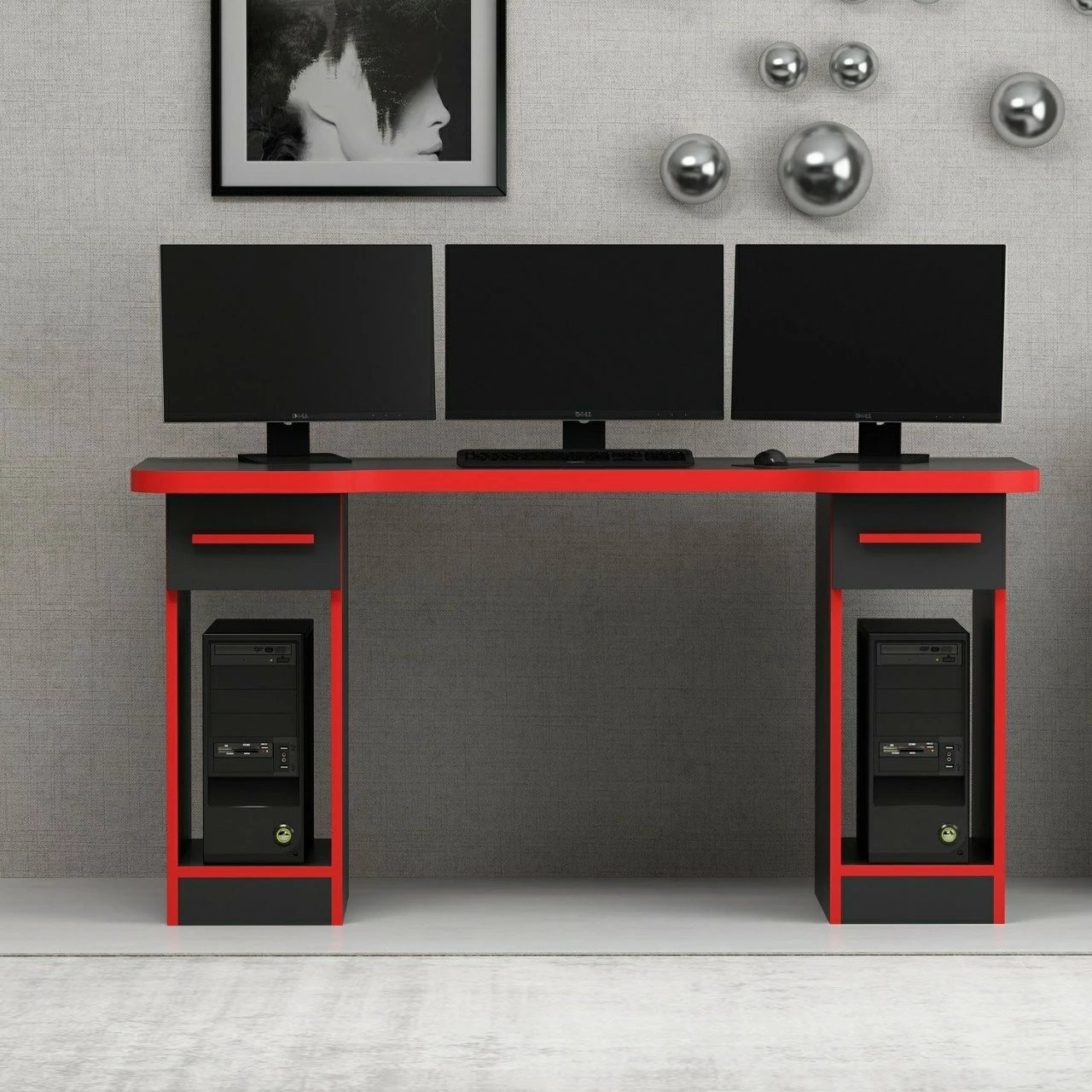 Tavolinë gaming Skye Decor, Phoenix 2, e zezë-kuqe