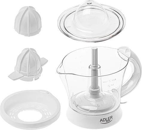 Shtrydhëse agrumesh, Adler AD 4014, 1L, 40W (60W max), auto start/stop, 2 konuse, e bardhë