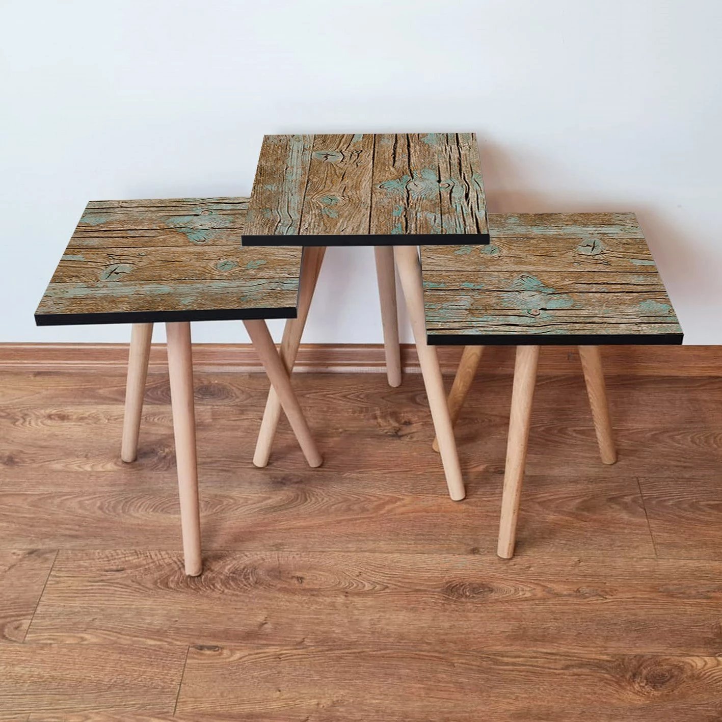 Set tavolinash ndihmëse të vendosshme, 3 copë, Skye Decor, 3Shp124, ngjyrë e gjelbër-kafe