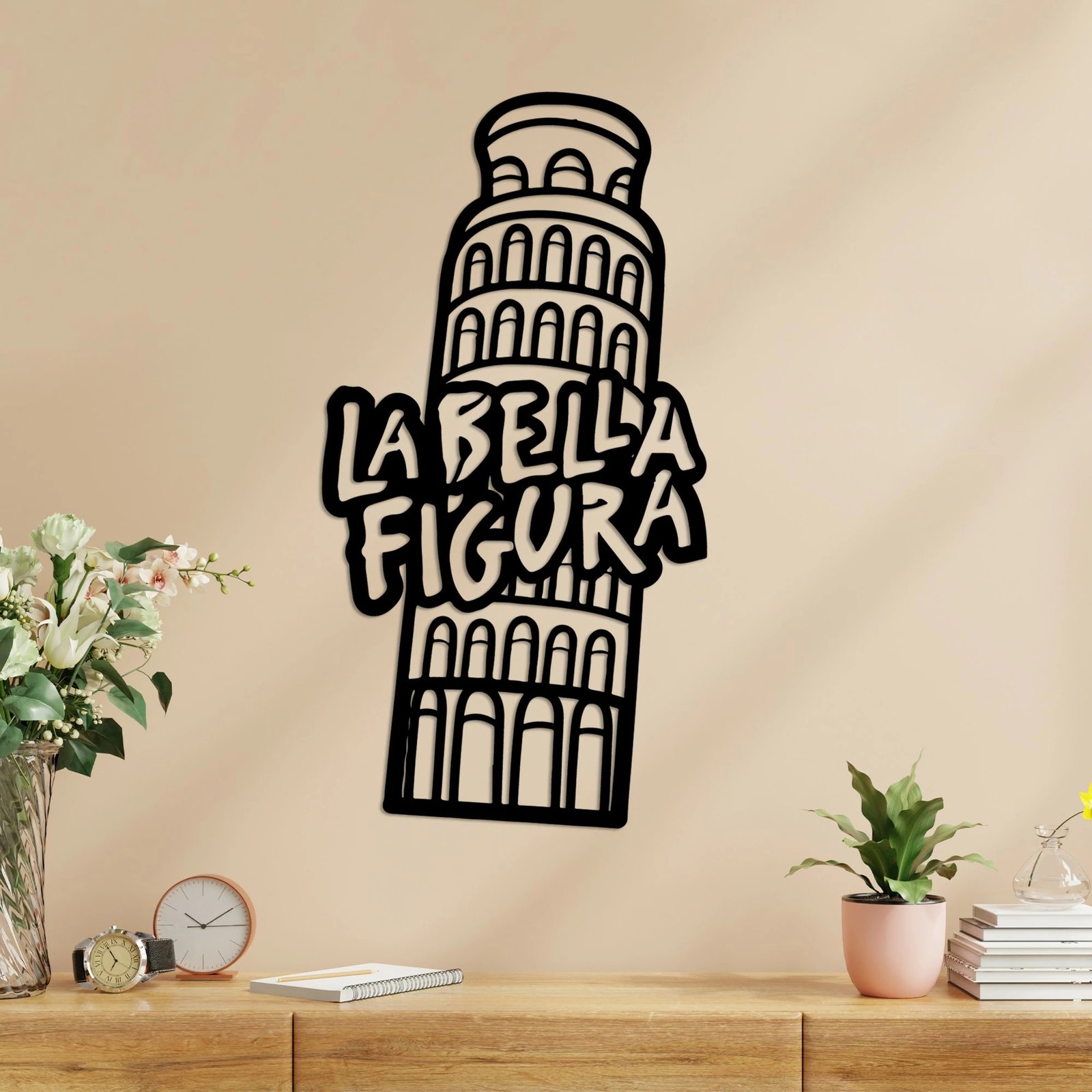 Aksesor dekorativ metalik për mur, Bella Figura 2, ngjyrë e zezë, 32x60cm