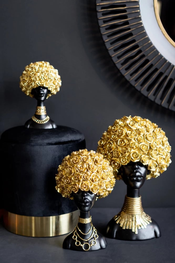 Figurë dekorative NAEMA 3, polirezine, e zezë dhe ari, 27x15x41 cm