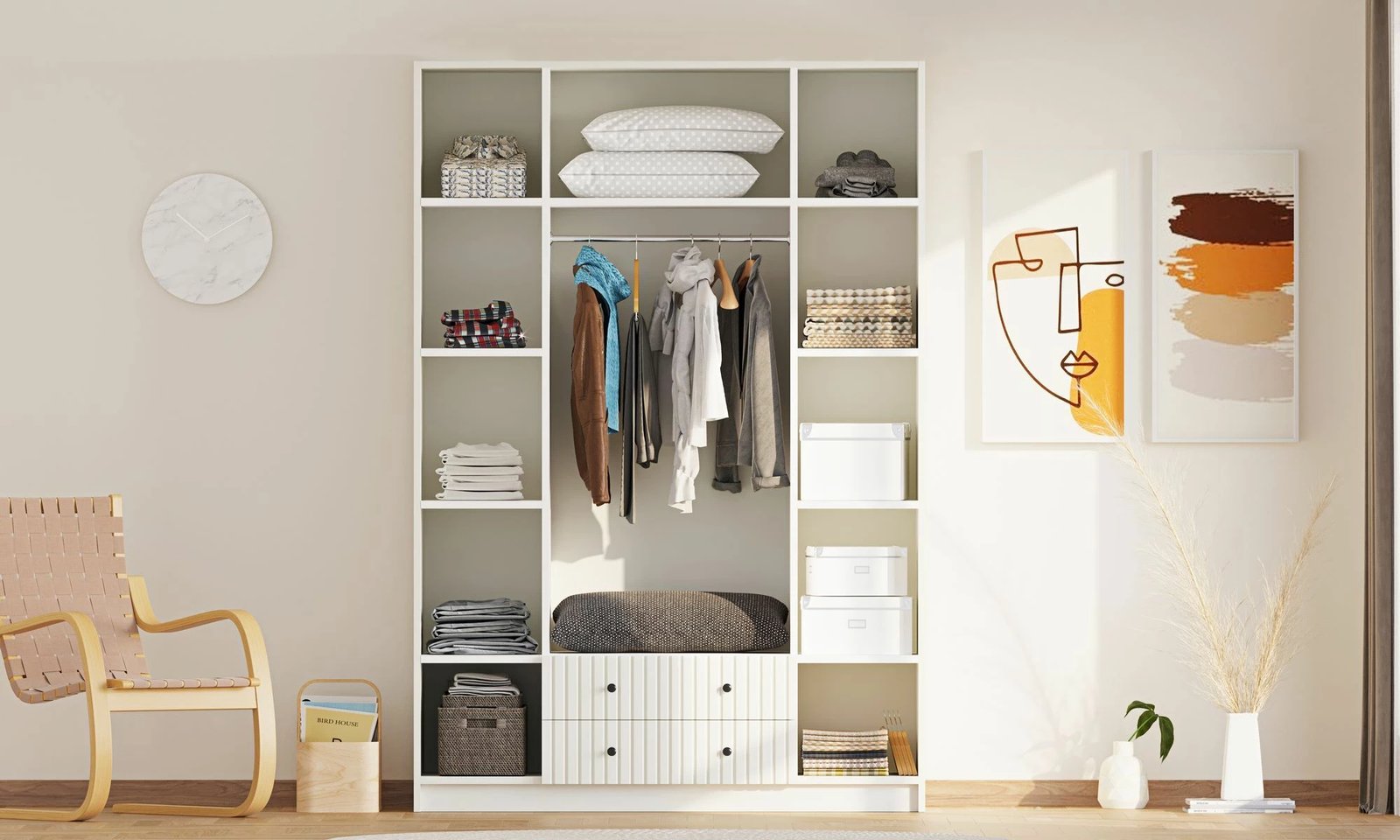 Dollap Skye Decor, ngjyrë e bardhë mat, RB-185-03, 140x210x52 cm