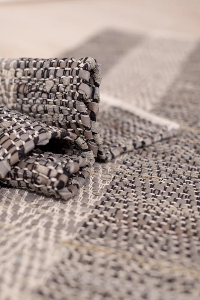 Qilim Fishbone, lëkurë, gri-bezhë, 60x90cm