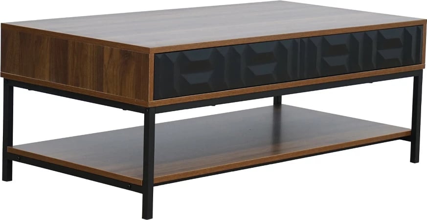 Tavolinë kafeje ZUMA, 2 sirtarë, 3 rafte, ngjyrë arre e zezë, 111.5x60x44 cm