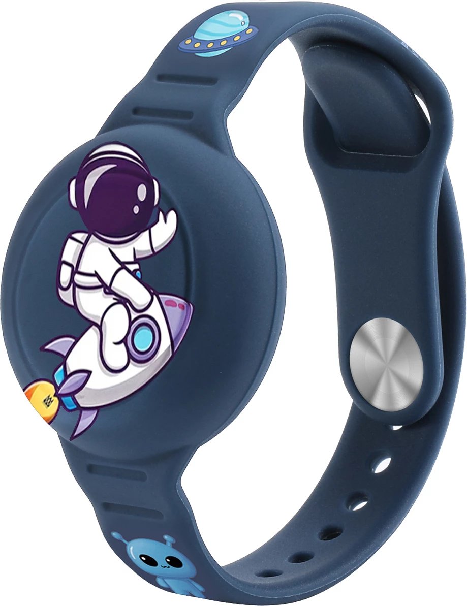 Mbështjellës AirTag me rrip dore silikoni për fëmijë, Hurtel WAT-46GA, kompatibilitet Apple AirTag, i papërshkueshëm nga uji, 23×3.9×1.5 cm, 17.3 g, blu e errët me astronaut