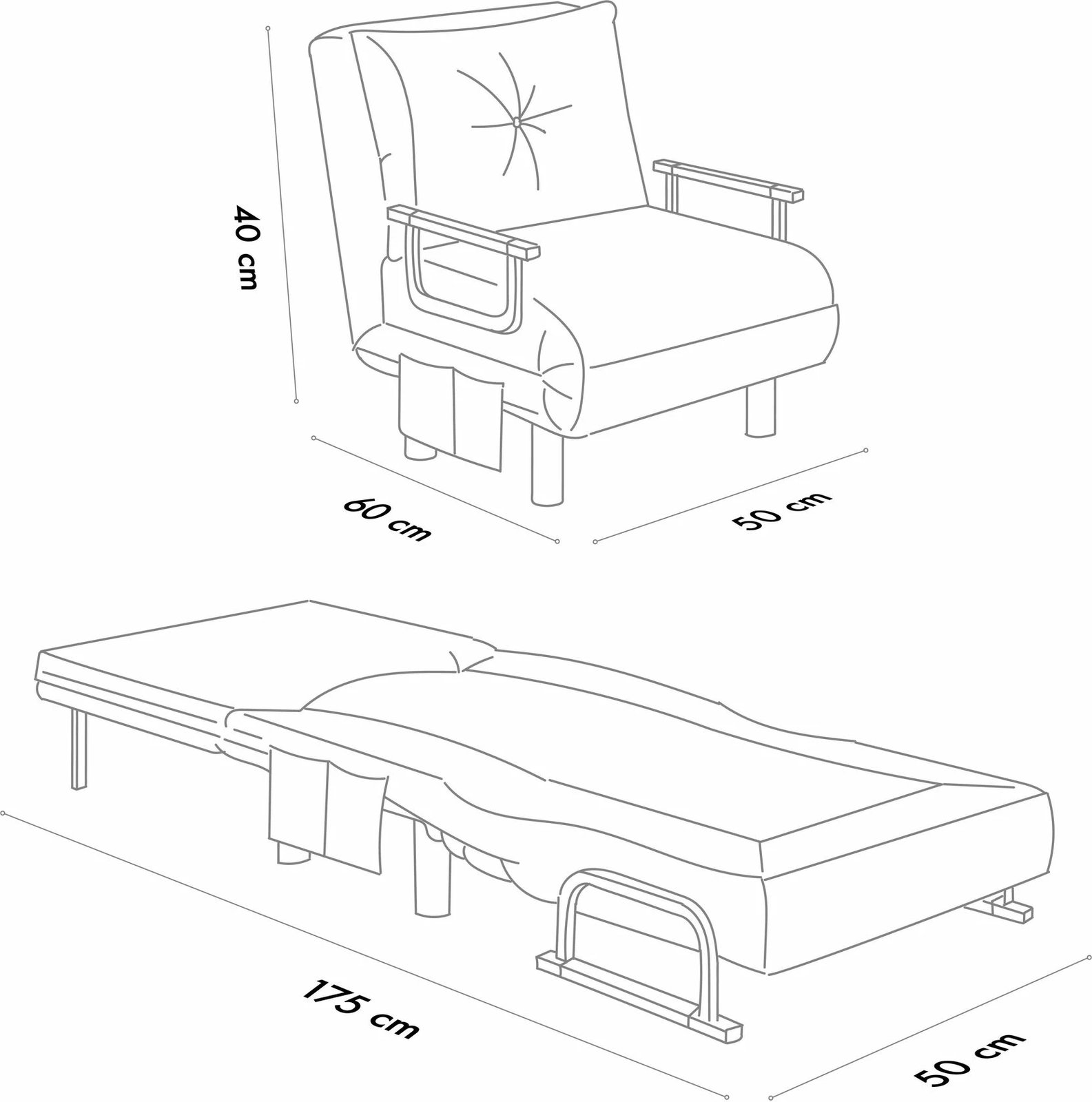 Krevat-karrige një vendës, Atelier del Sofa, Sento Single, gri e errët
