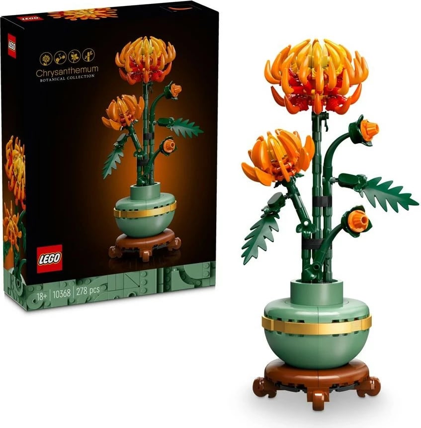 Set ndërtimi LEGO Icons 10368 Chrysanthemum, 278 pjesë, dekor lule, jeshile/portokalli