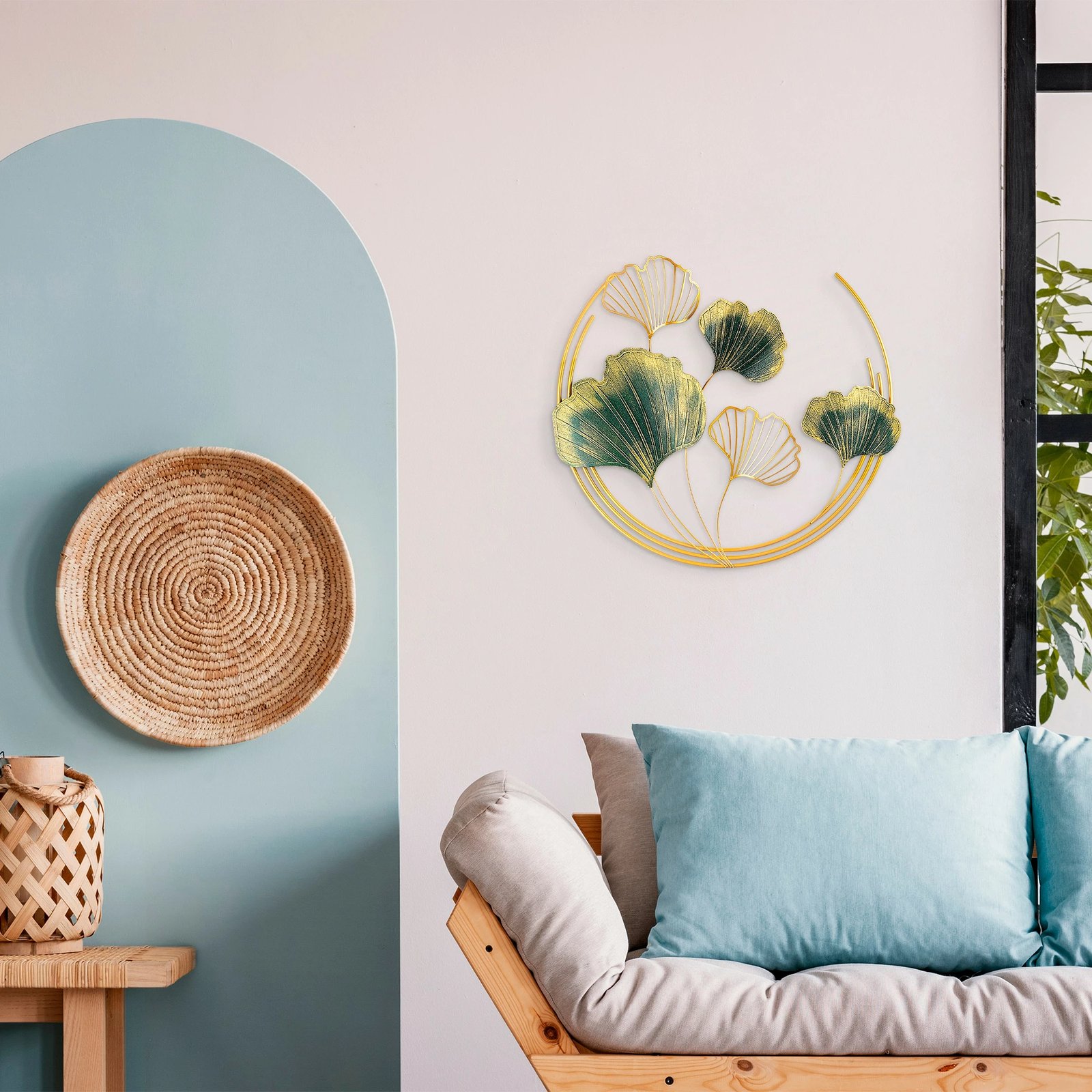 Aksesor dekorativ metalik për mur Wallity, Weifang, ngjyrë e gjelbër dhe ari, 70x70x7cm