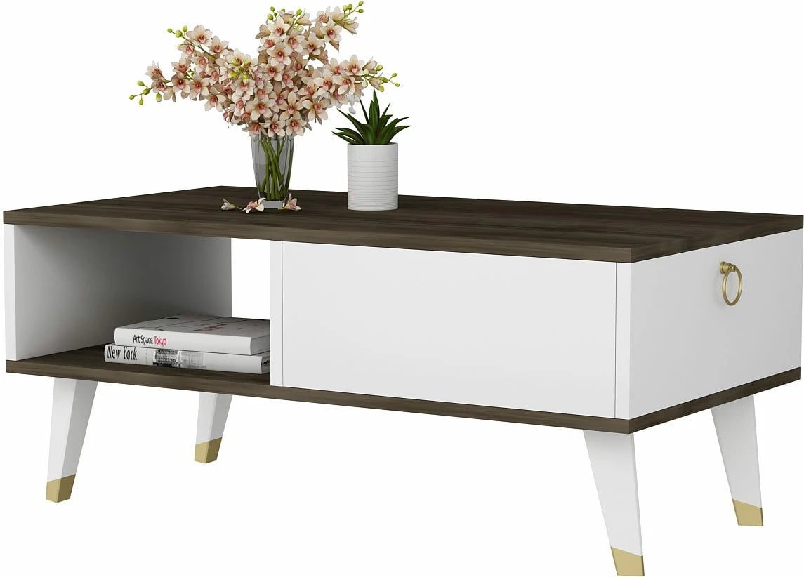 Tavolinë kafeje Hanah Home, Delux, ngjyrë arre dhe e bardhë