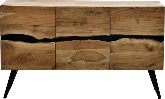 Komodë Imena, dru akacie i fortë, ngjyrë natyrale, këmbë metalike të zeza, 148x43.5x86cm