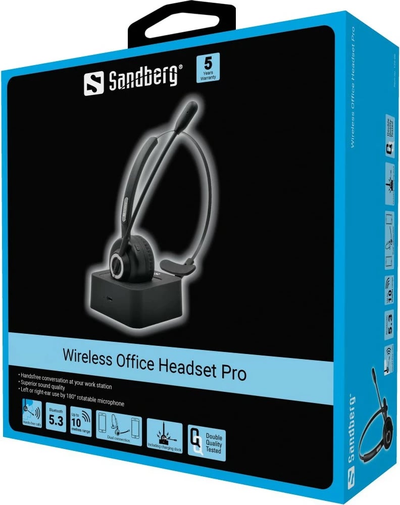 Headset pa tela Sandberg Wireless Office Headset Pro, Office/Call center, i zi