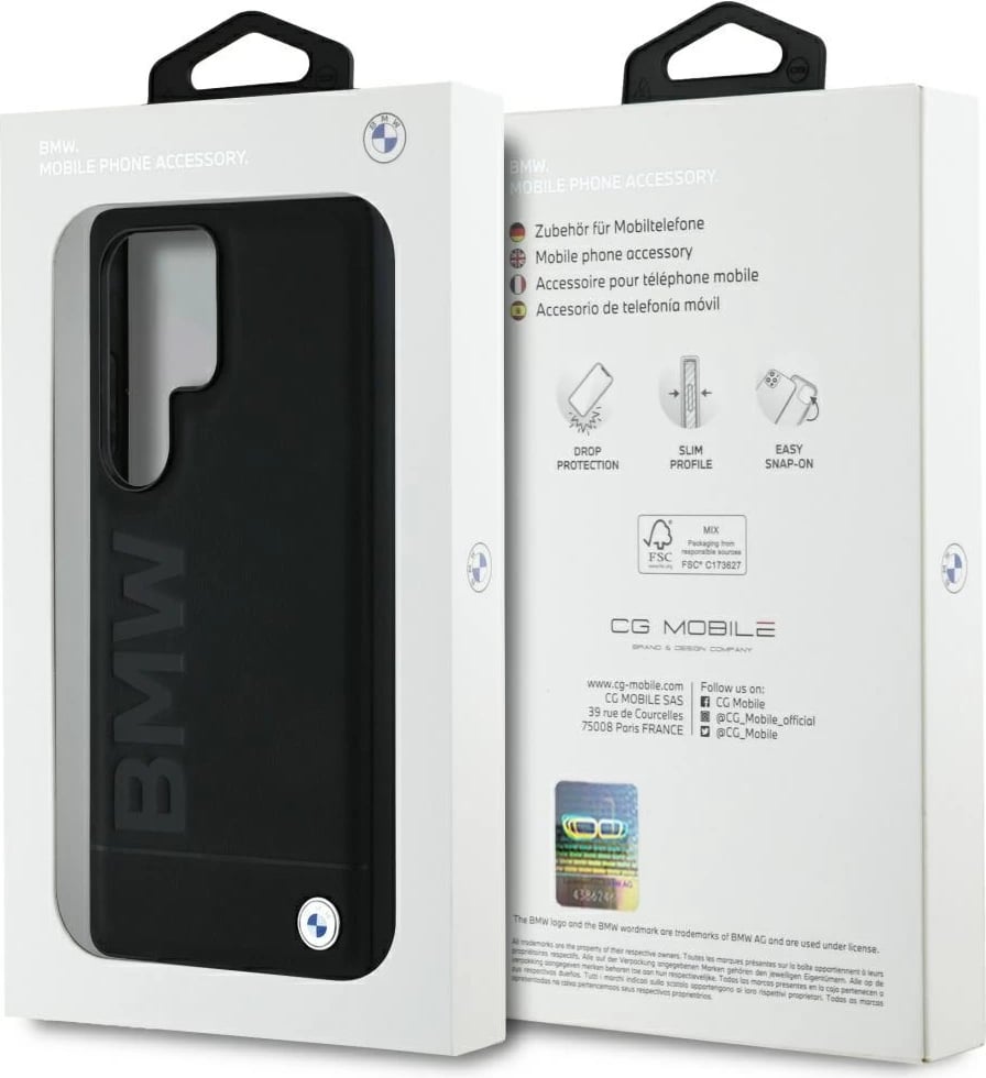Mbështjellës BMW Leather Big Wordmark për Samsung Galaxy S25 Ultra, i zi