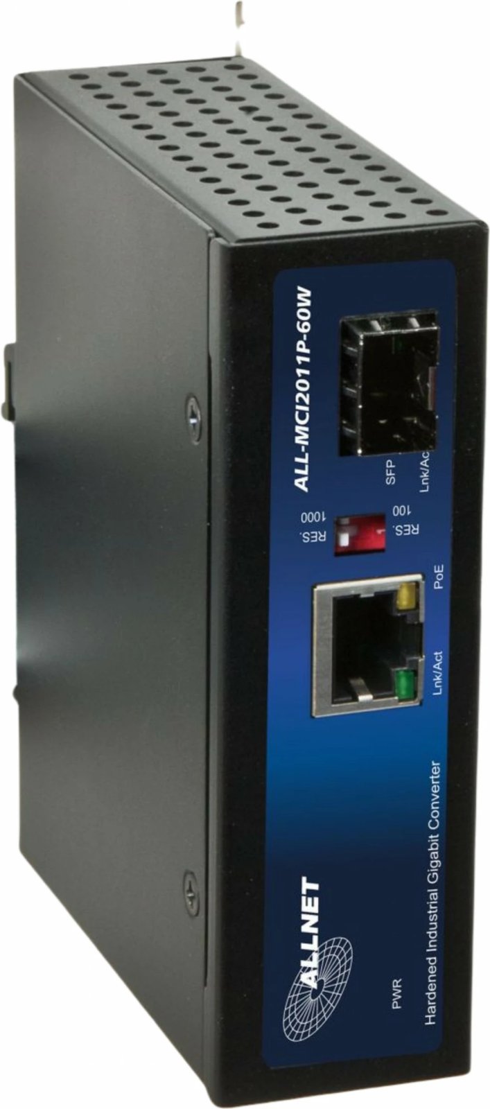 Konvertues PoE industrial ALLNET 134035, 60W, 1000 Mbit/s, SFP, DIN rail, i zi